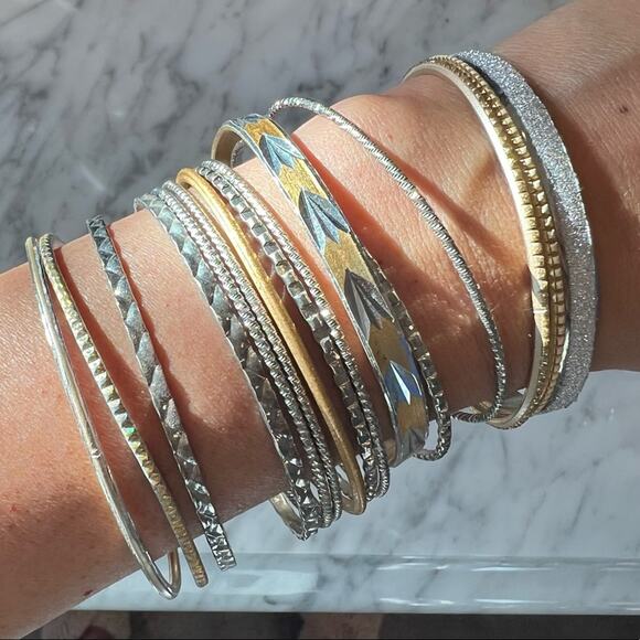 Set of gold and silver toned bangle bracelets gypsy boho whimsy - Picture 1 of 2